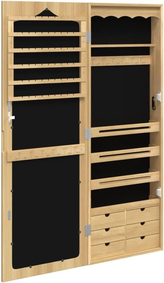 Wall Mounted Mirror Jewelry Cabinet Lockable Storage with Drawers Hooks