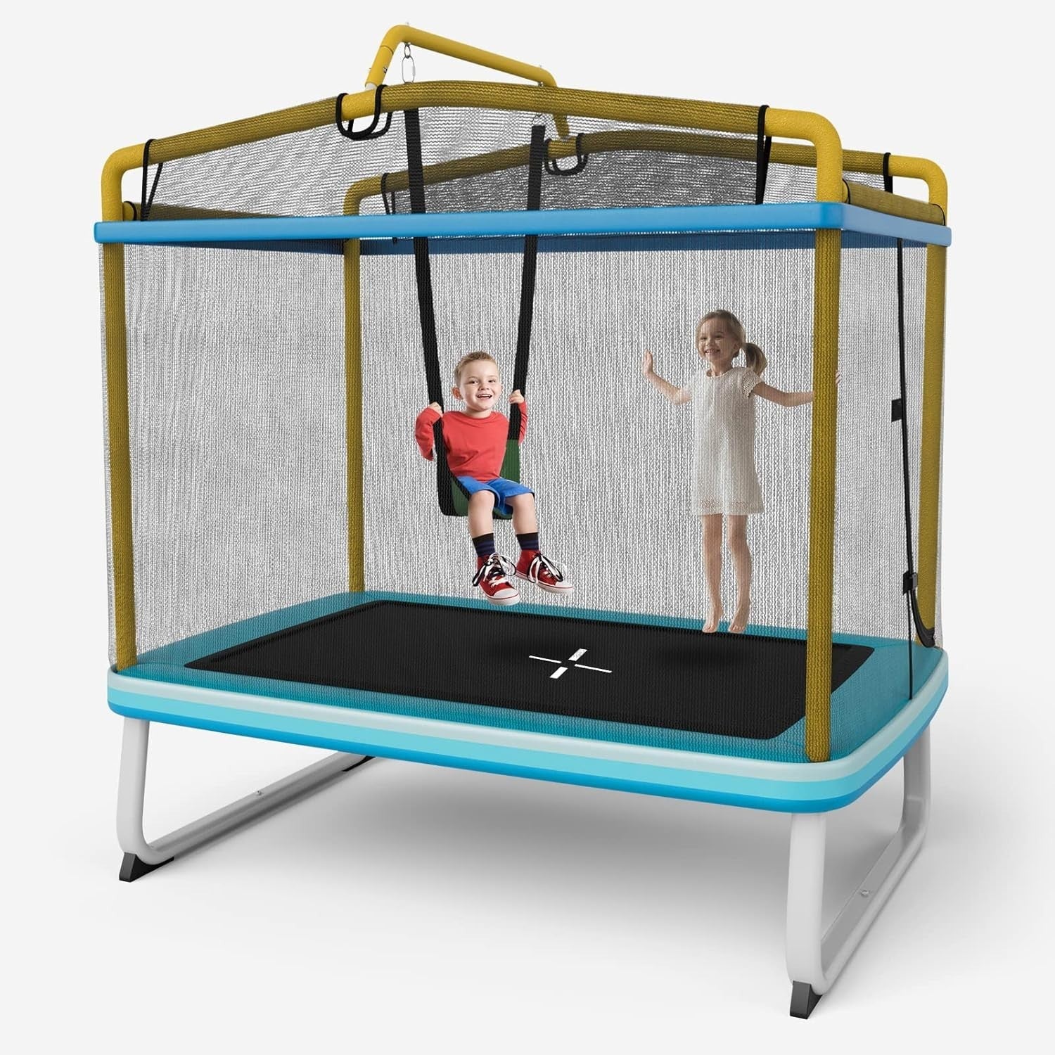 6FT Kids Trampoline 3 in 1 with Swing Bar Safety Net Indoor Outdoor