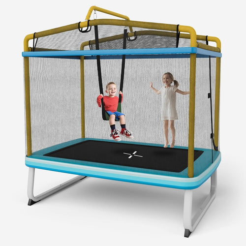 6FT Kids Trampoline 3 in 1 with Swing Bar Safety Net Indoor Outdoor