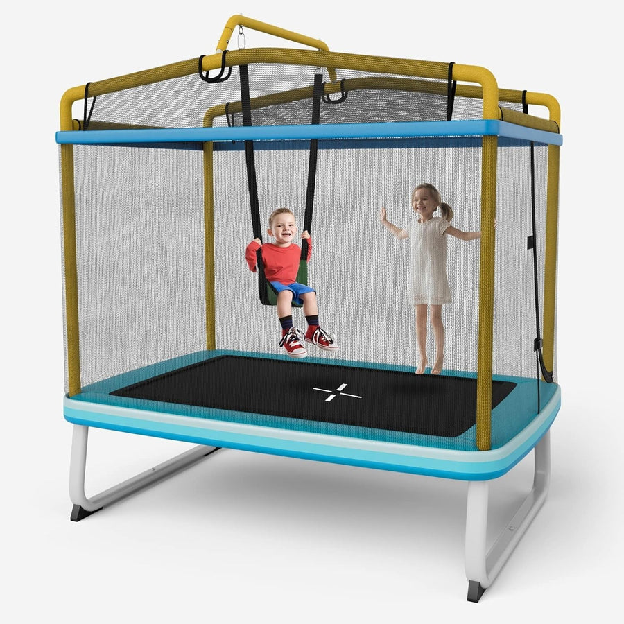 6FT Kids Trampoline 3 in 1 with Swing Bar Safety Net Indoor Outdoor