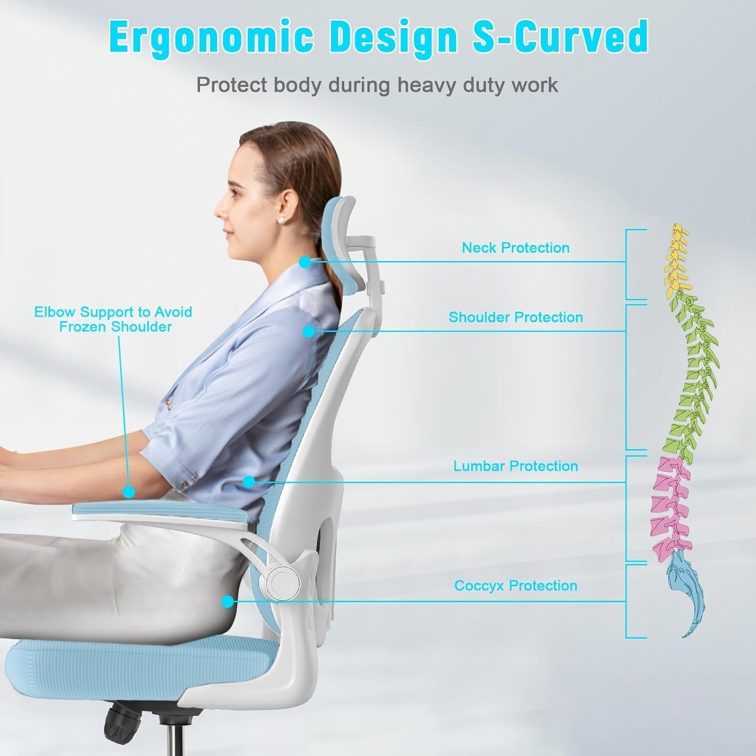 Blue Ergonomic Office Chair Mesh Back Adjustable Lumbar Arm Head Support Desk
