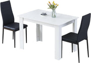Modern White Dining Table Set 2 Leather Chairs Kitchen Room 110cm