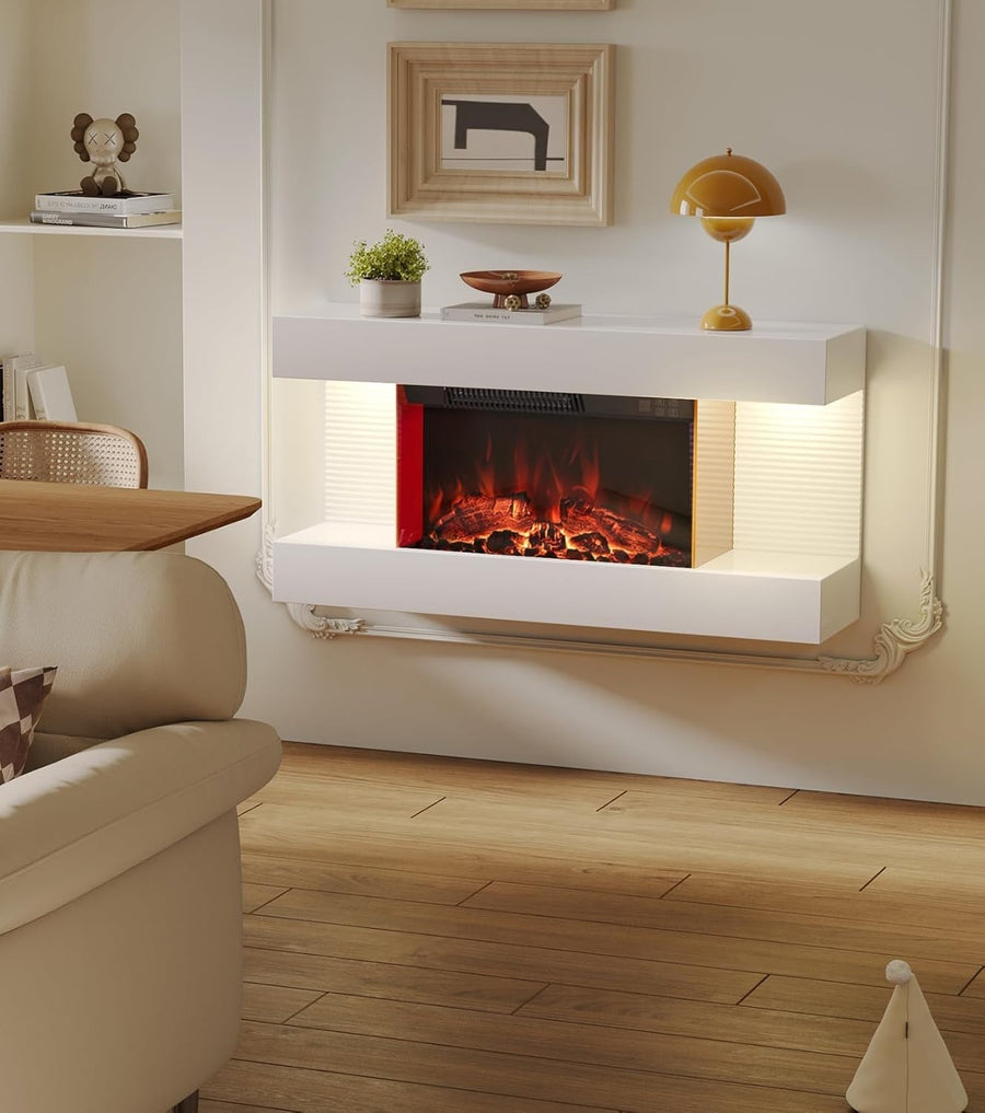 Wall Mounted Electric Fireplace LED Heater 12 Flames Remote WiFi 32"