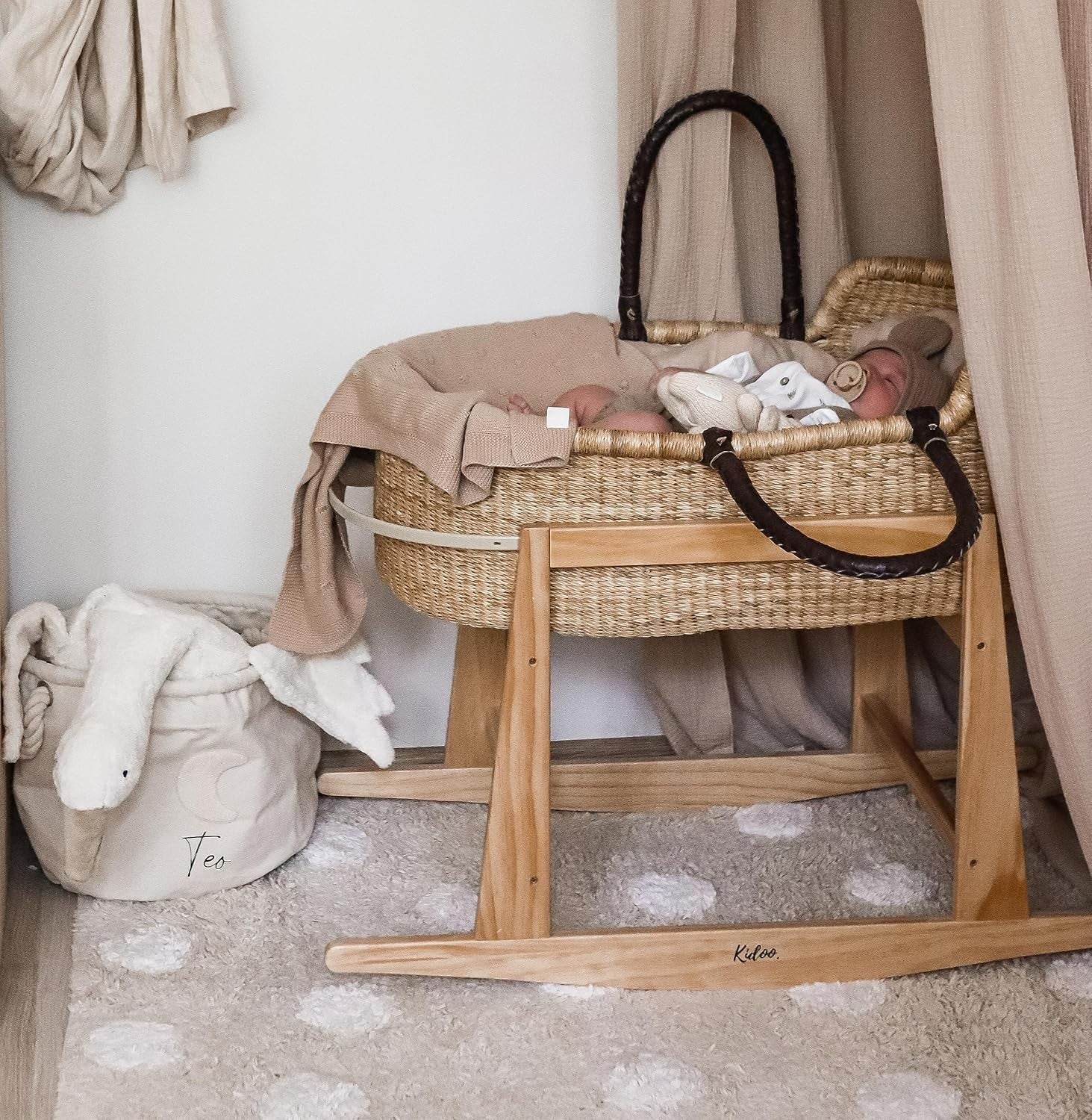 Handwoven Moses Basket w/ Rocking Stand & Mattress Natural Baby Cradle Bassinet