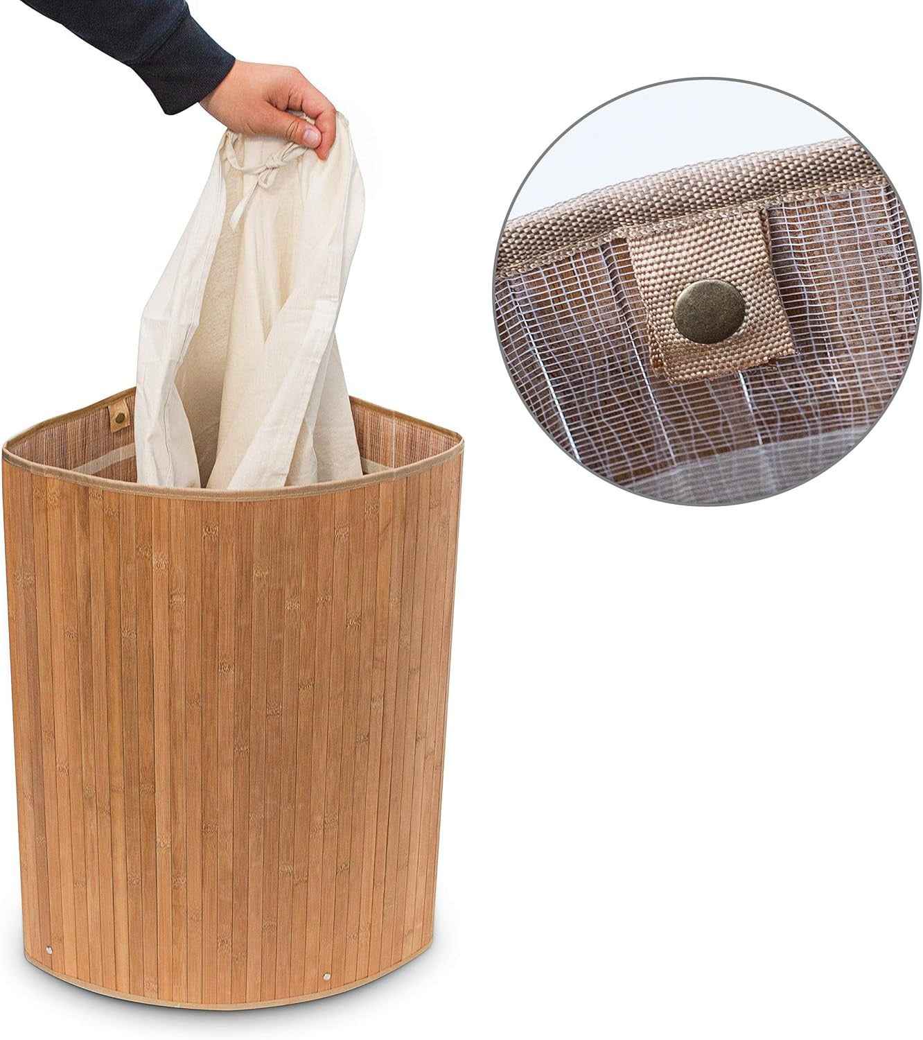 Bamboo Folding Laundry Basket with Lid 64L Hamper Bin Natural Brown 76x38x38