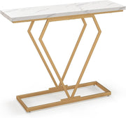 Narrow Console Table 100cm Marble Top with Gold Geometric Frame - Slim