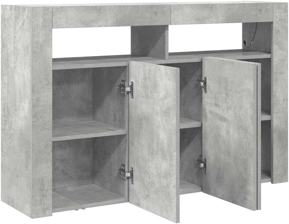 Modern Concrete Grey Sideboard LED Cabinet Storage Unit 116cm Dining Room