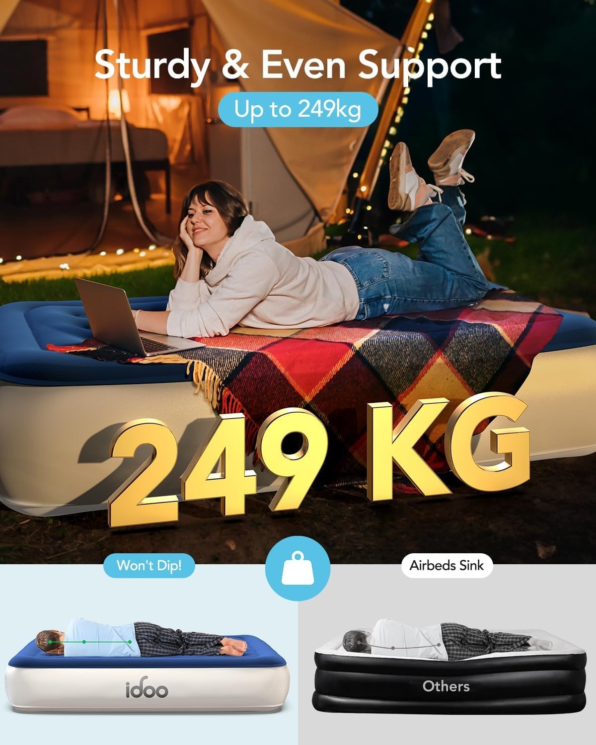 Luxury Single Air Bed 33cm High Built-In Electric Pump Inflatable Mattress