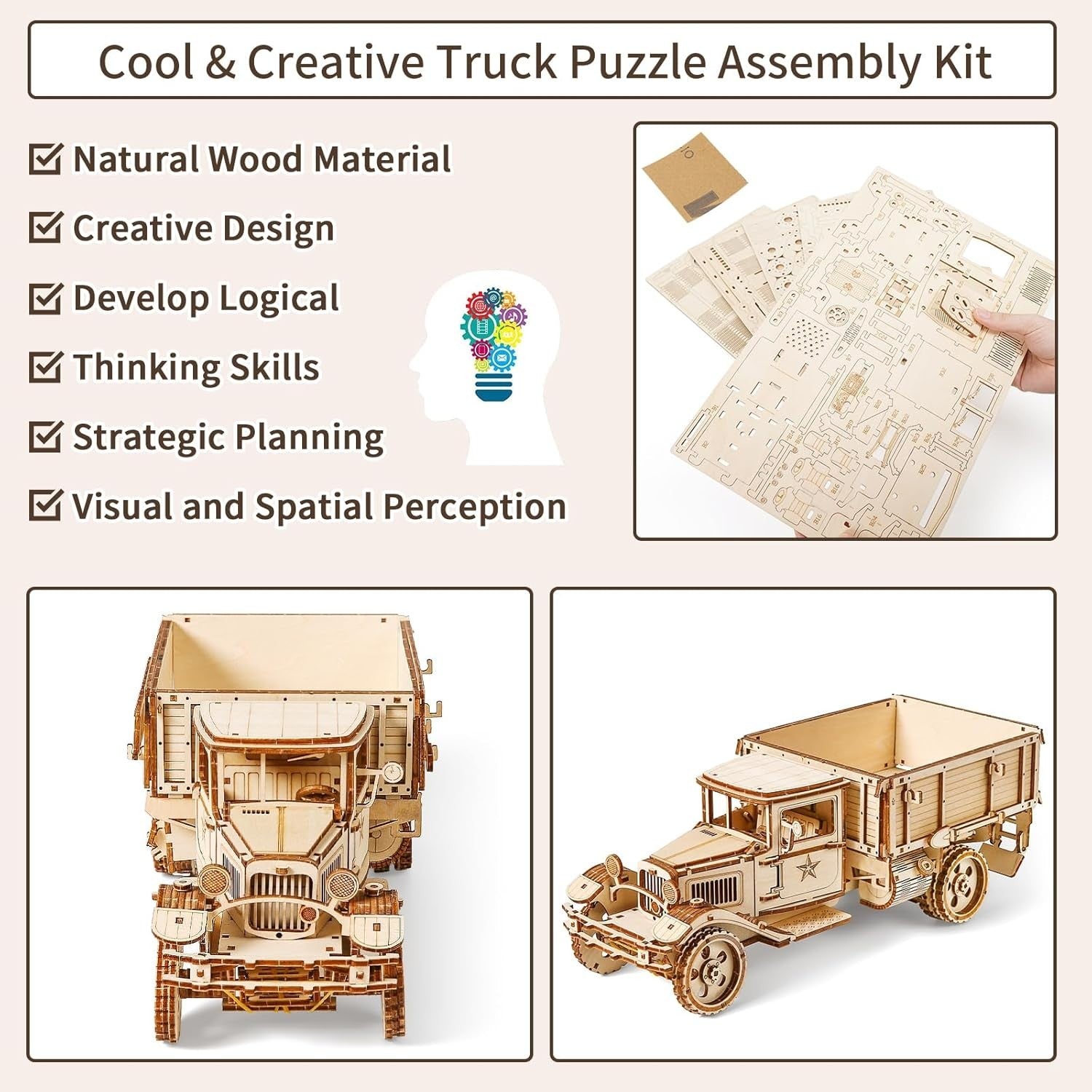 3D Wooden Vintage Truck Puzzle DIY Mechanical Model Kit 264PCS Adult