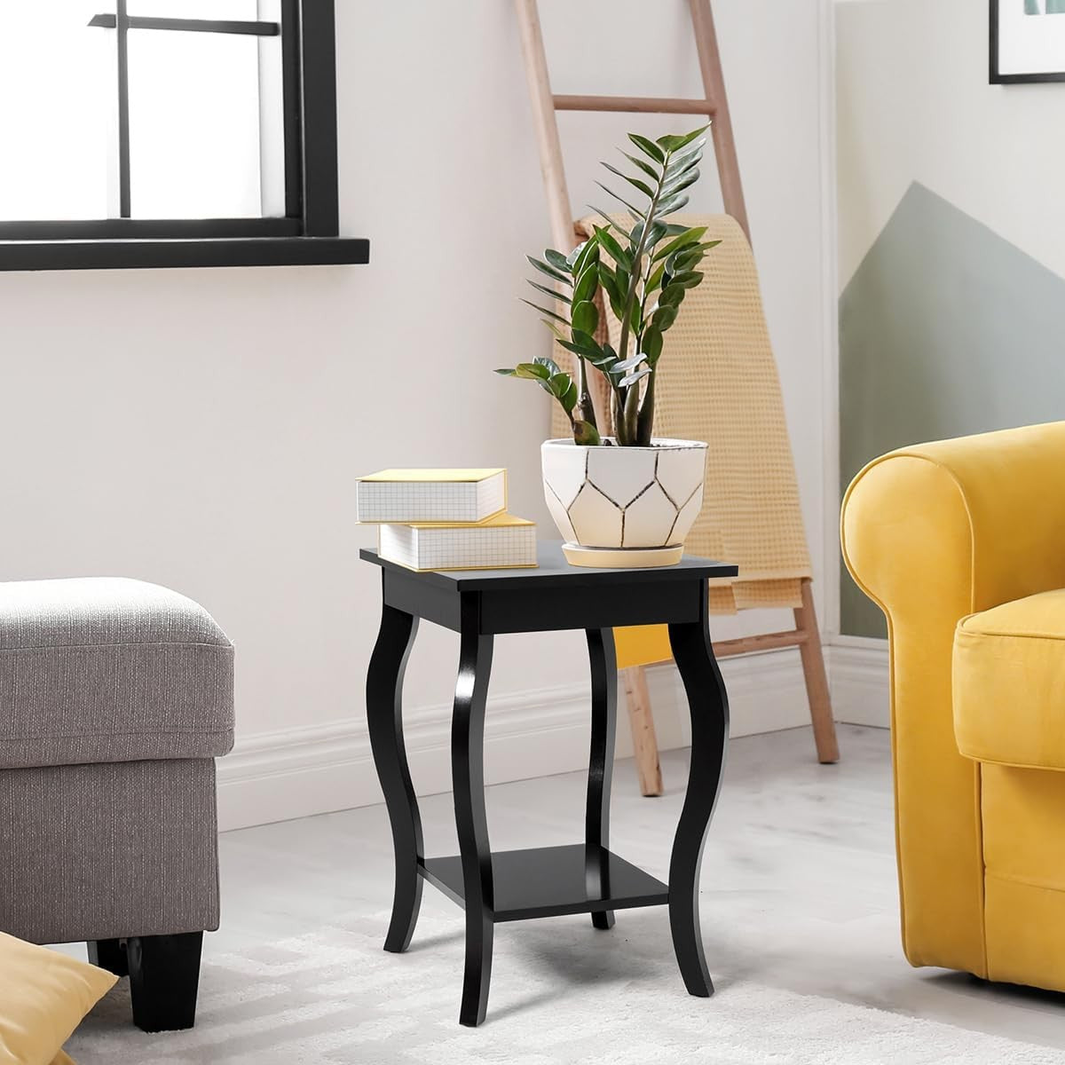 Black 2-Tier Bedside Table with Open Storage Shelf – Modern Wooden Side Table 40