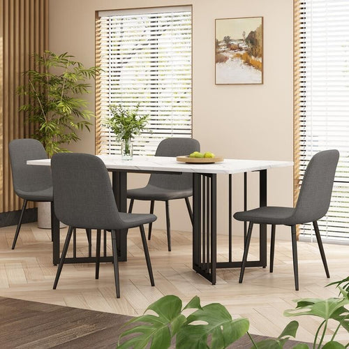 140x80cm Marble Effect Dining Table with Black V-Frame Legs, Adjustable Feet