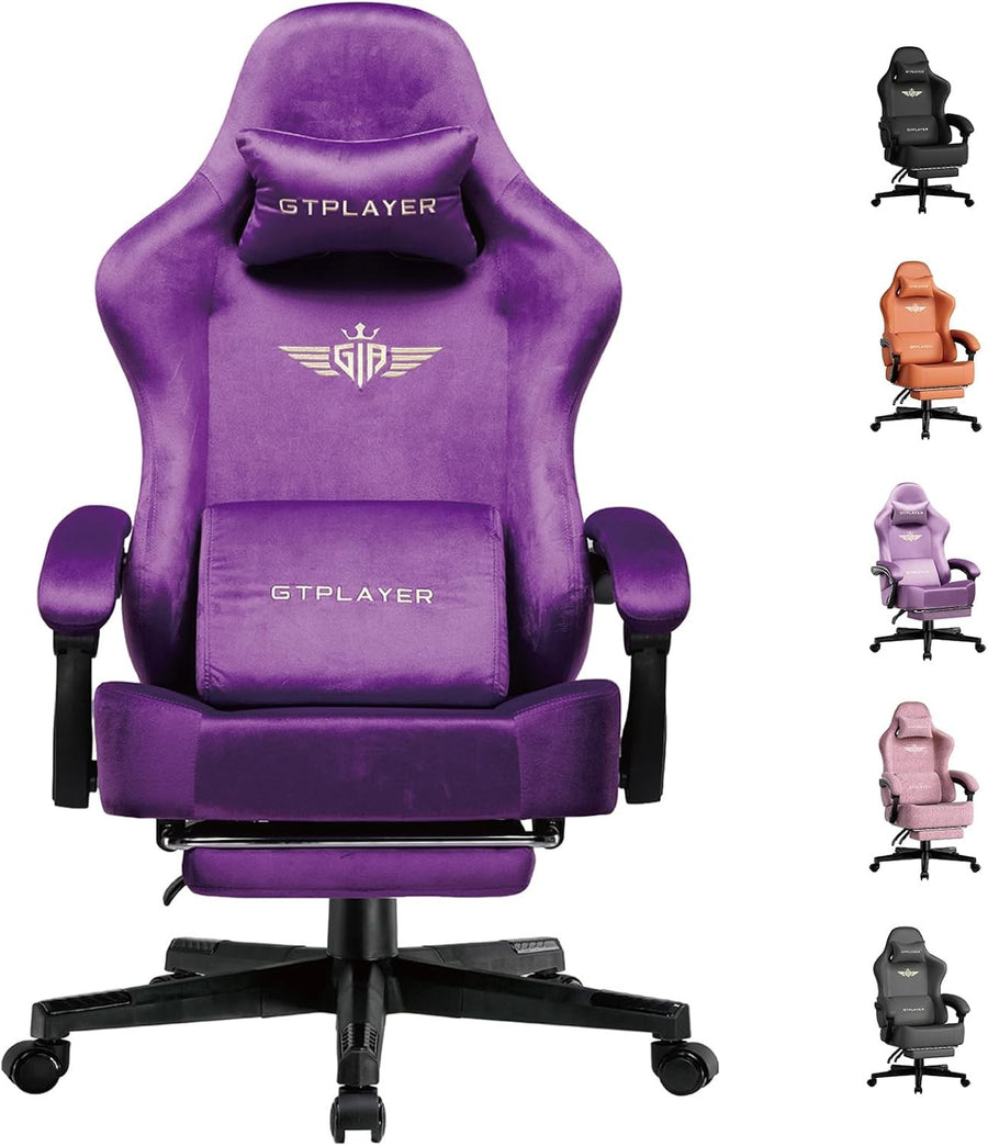 Fabric Gaming Chair w/ Footrest Reclining Ergonomic Office Purple