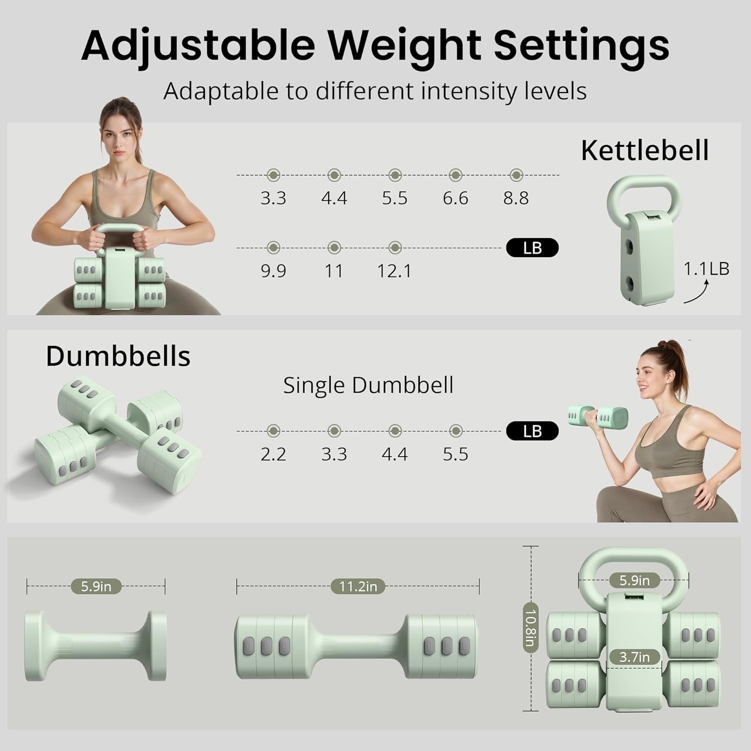 2-in-1 Adjustable Dumbbell Kettlebell Set Women 4-Level Home Gym Weights