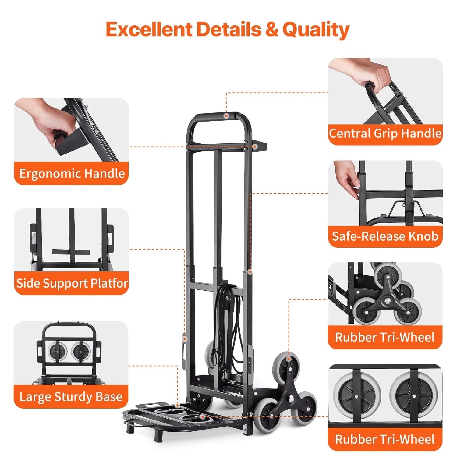 460lb Stair Climbing Hand Truck Folding Heavy Duty Dual Handle Cart