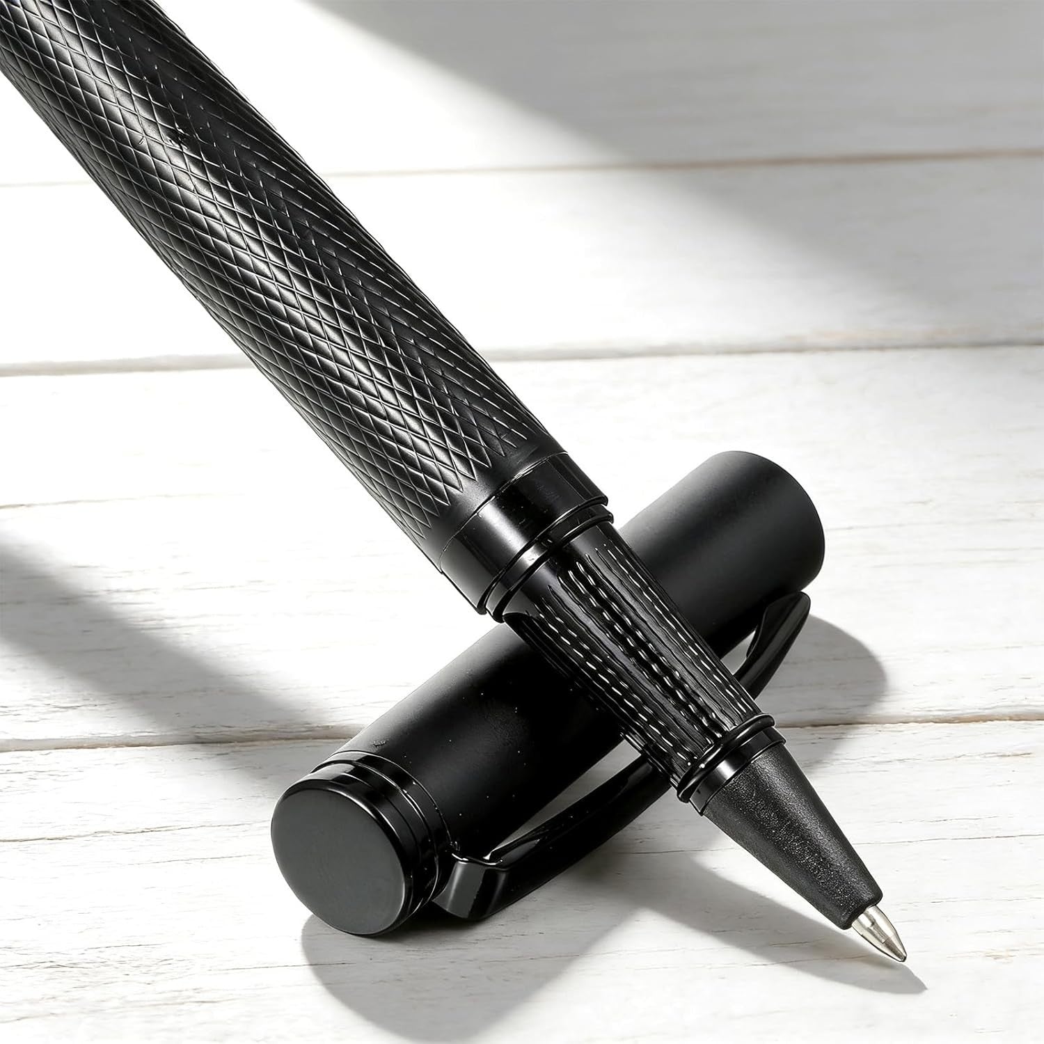 3-Piece Rollerball Pen Set Matte Black Fine Tip Smooth Writing Gift Box