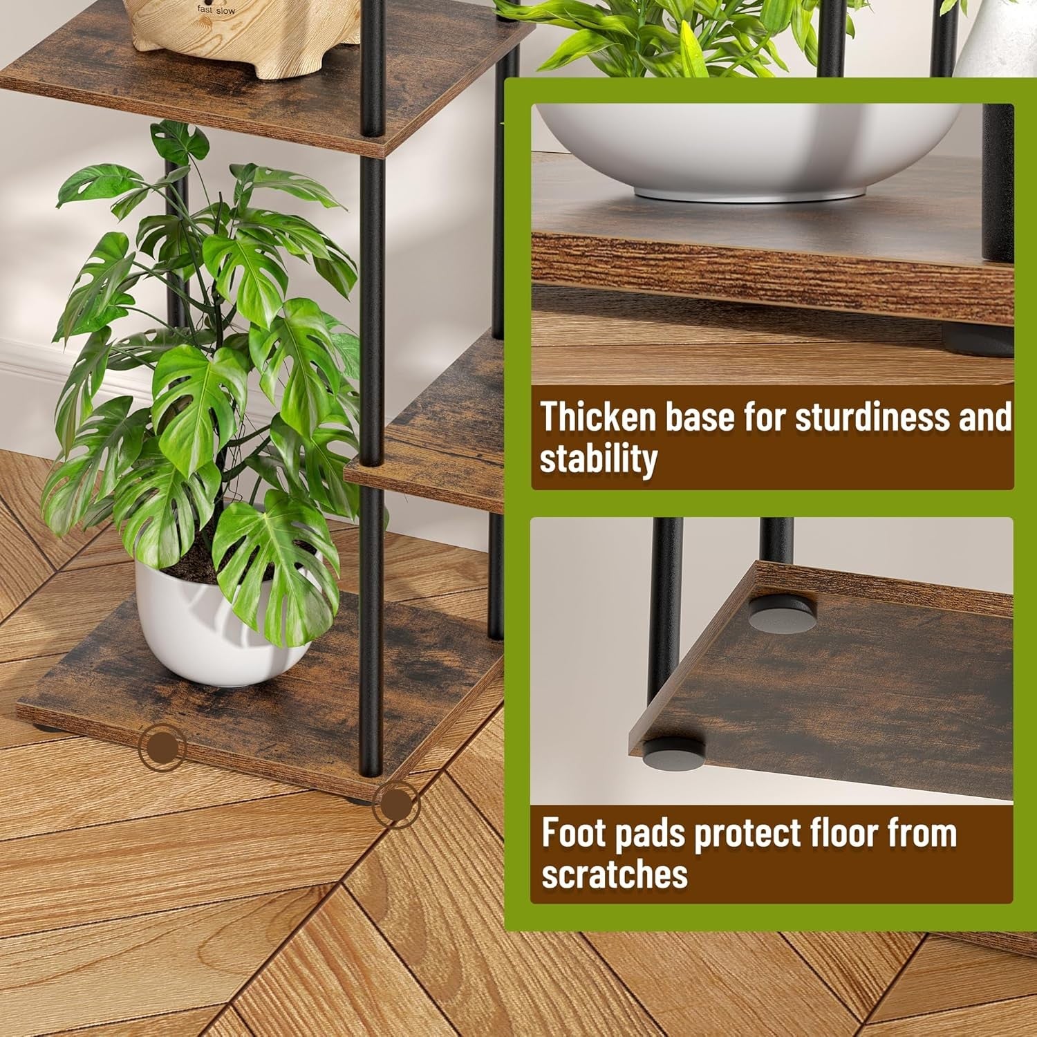 6 Tier Metal Wood Plant Stand Indoor Outdoor Heavy Duty Flower Shelf Rack