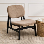 Retro Wooden Lounge Chair Chenille Fabric Armchair for Living Room Decor