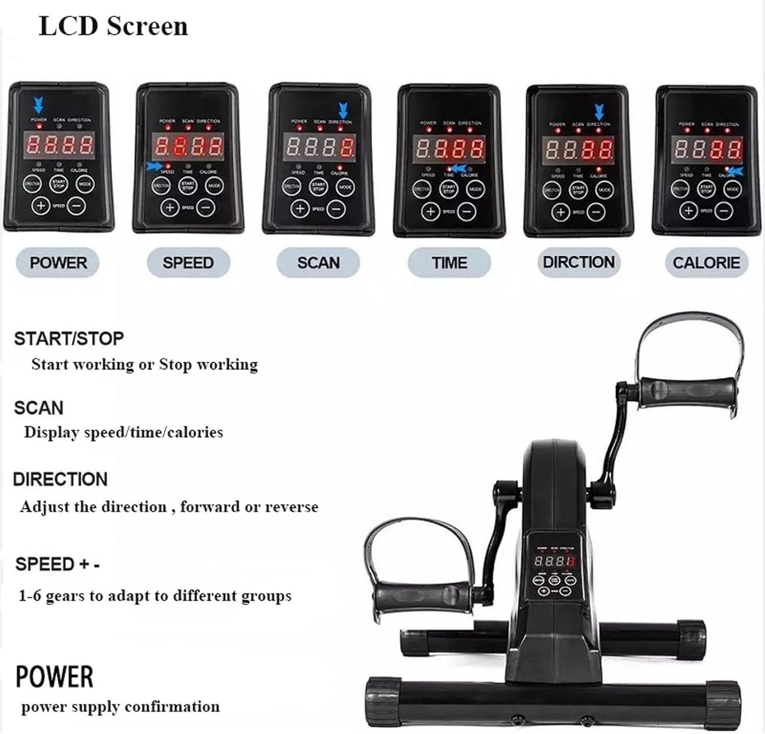 Compact Under Desk Elliptical Pedal Trainer LCD Rehab Arm Leg