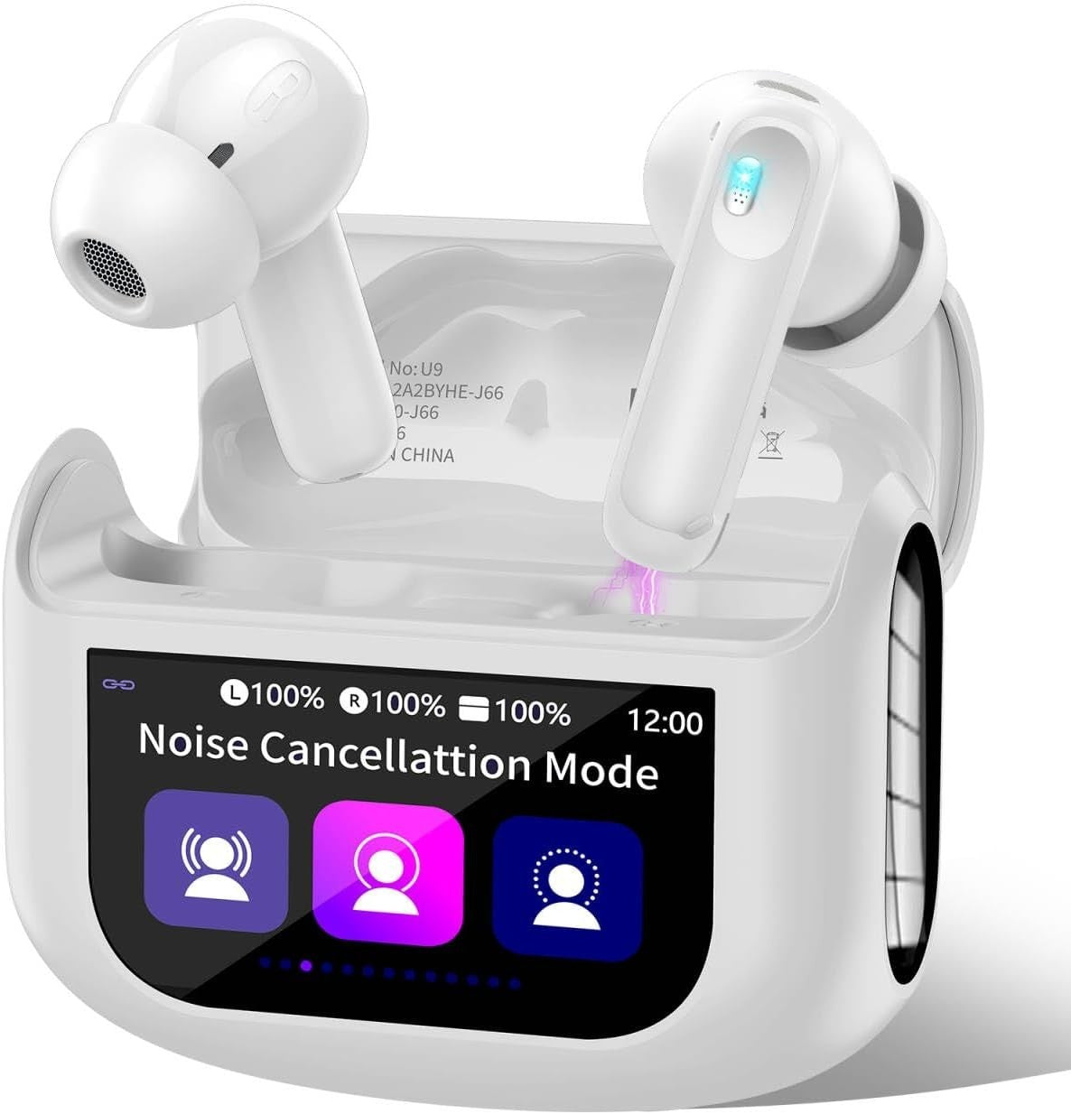 Wireless Earbuds Bluetooth 5.4 ANC Headphones Smart LED Touch Screen 40H White