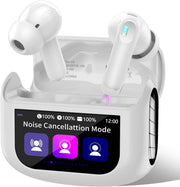 Wireless Earbuds Bluetooth 5.4 ANC Headphones Smart LED Touch Screen 40H White