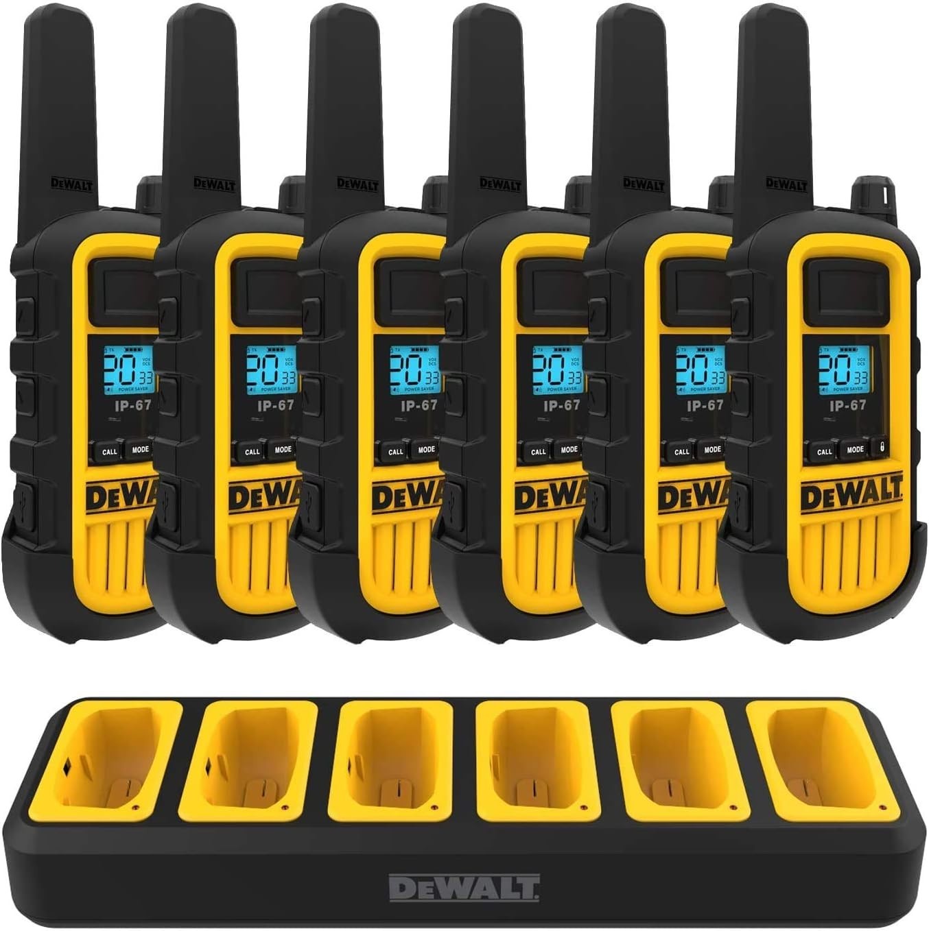 Heavy Duty 6-Pack Walkie Talkies + Gang Charger Long Range Waterproof