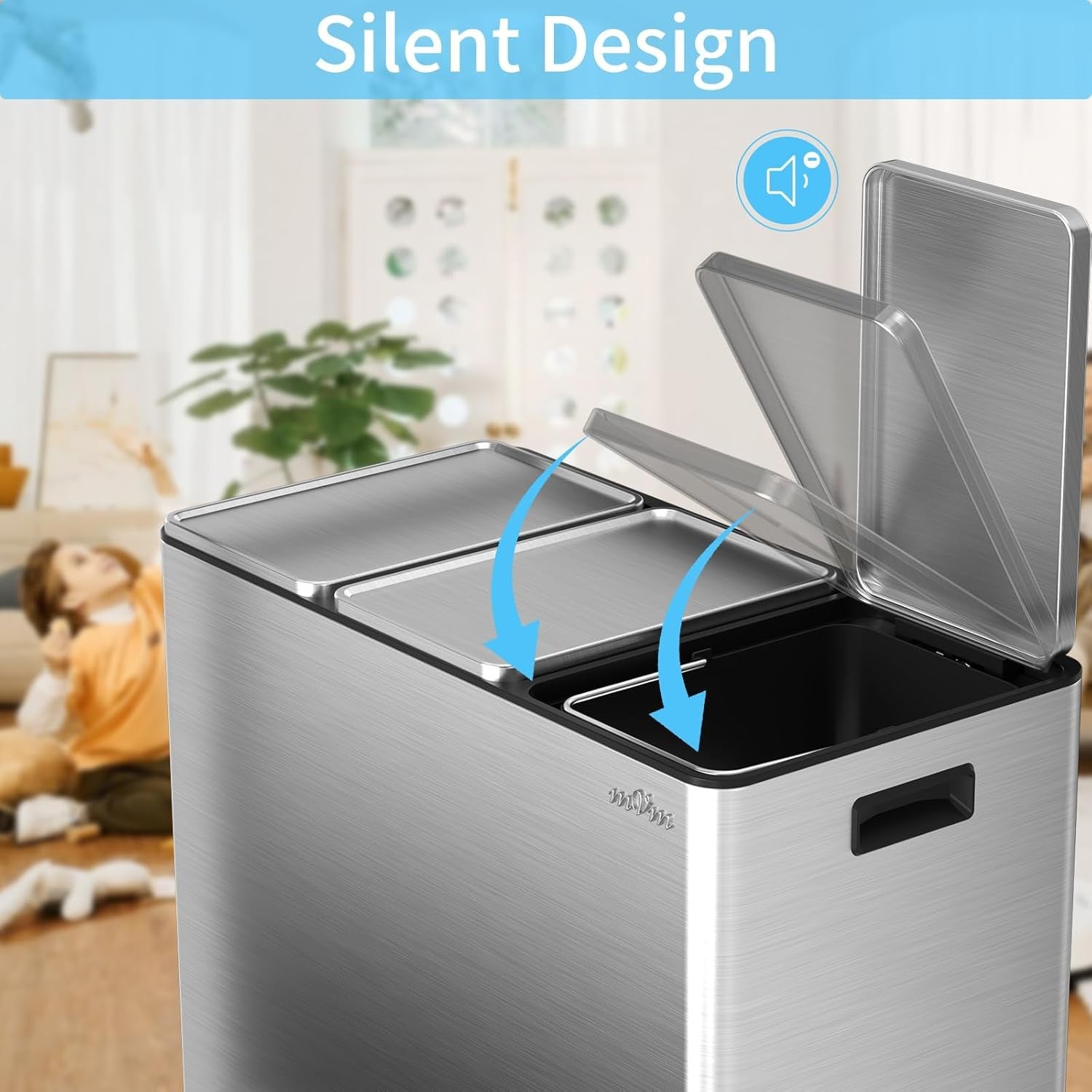45L Triple Kitchen Recycling Bin 3x15L Stainless Steel Pedal Lid