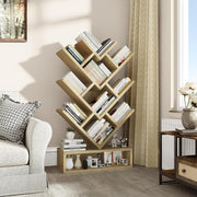 Tree Bookshelf with Drawer 5 Tier Oak  Wooden Bookcase Storage Rack