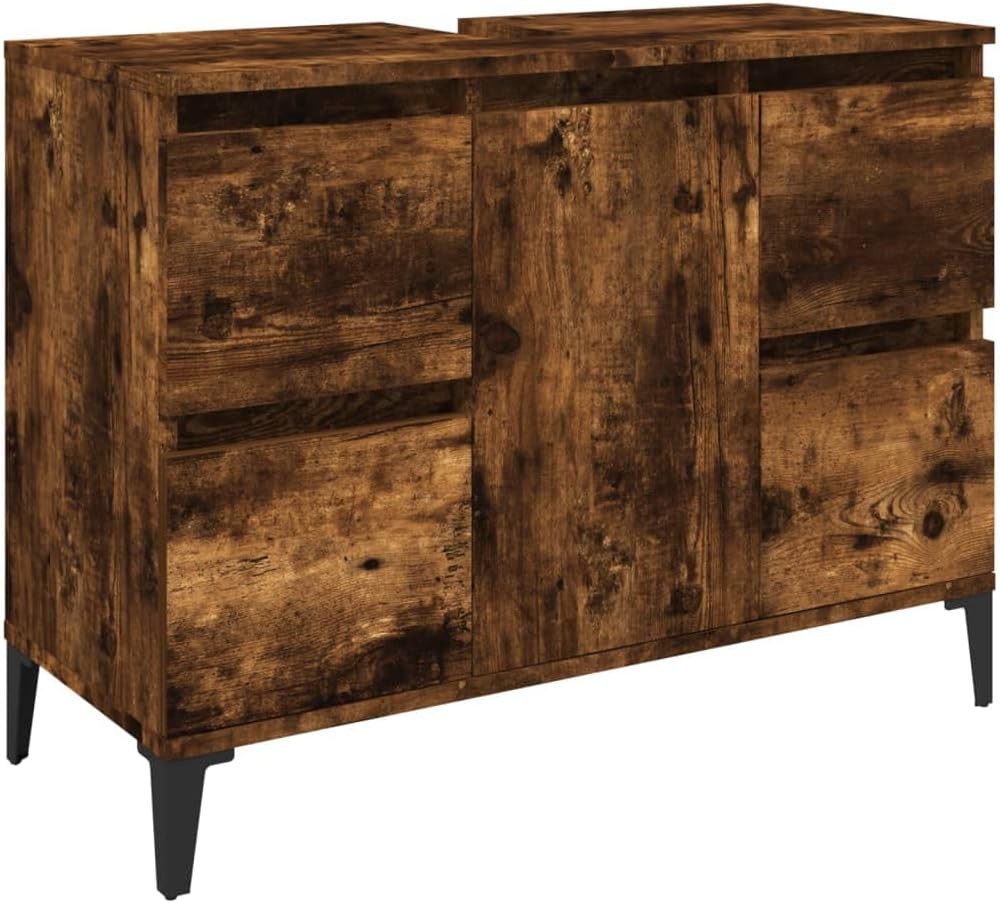 Smoked Oak Bathroom Sink Cabinet Vanity Unit with Drawers Cupboard Storage