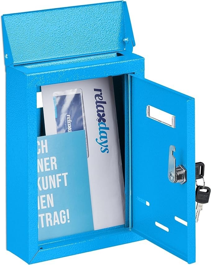 Wall Mounted Lockable Post Box with Keys – Compact Metal Mailbox Blue