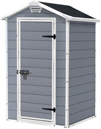 Plastic Garden Shed 4x3ft Outdoor Waterproof Storage with Floor Grey