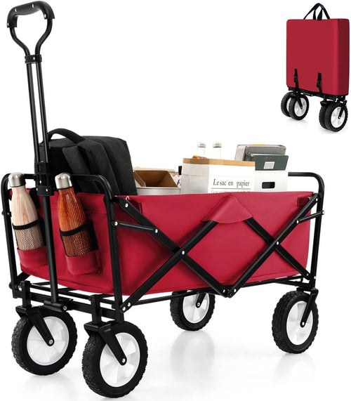 Folding Festival Trolley Wagon 82L Heavy Duty Cart All Terrain Wheels Red