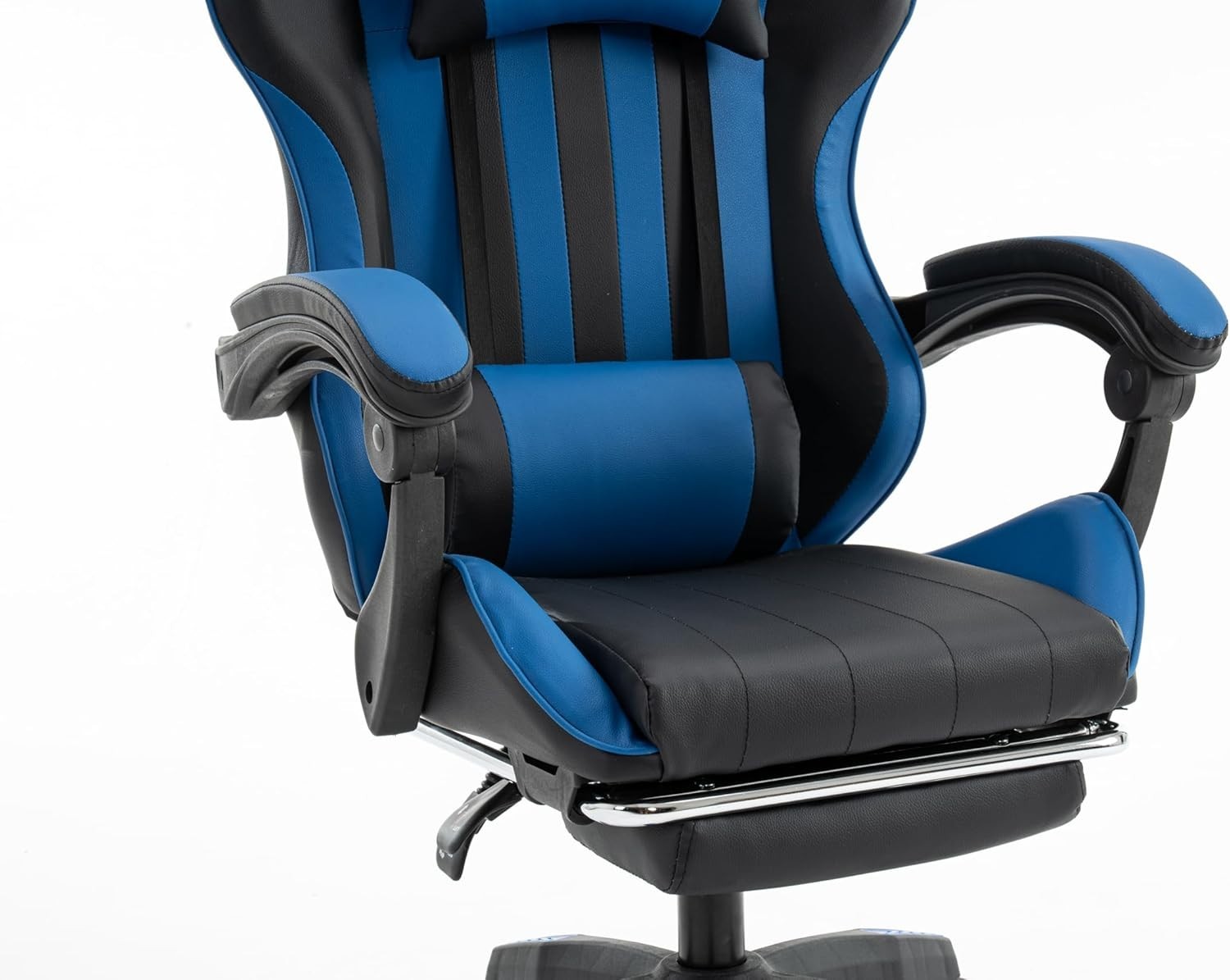 Gaming Chair Blue Faux Leather Office Desk Swivel Adjustable Height Armrest Foot
