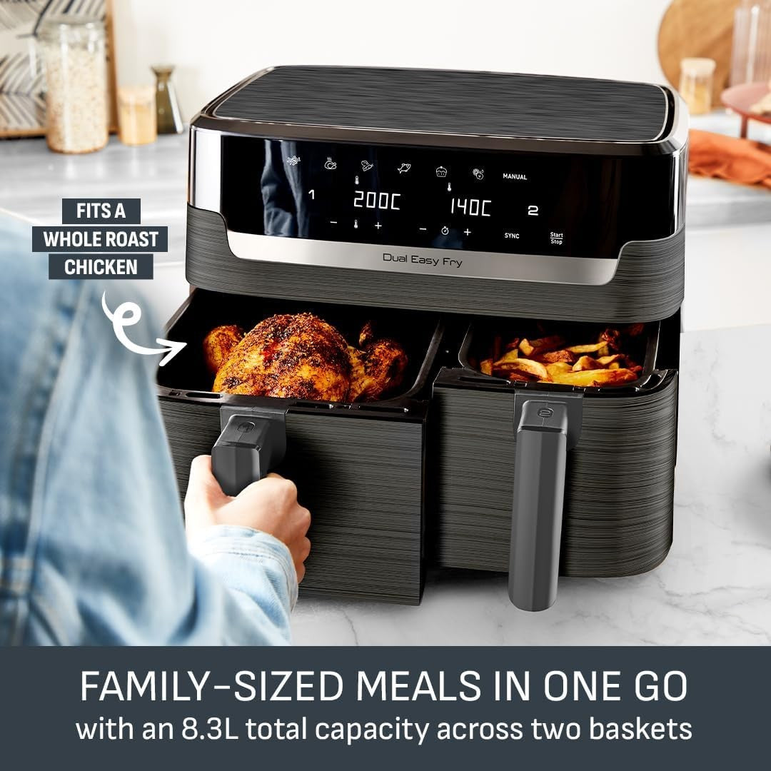 Dual Zone Digital Air Fryer 2 Drawer 8.3L Extra Crisp Roast Bake 8in1