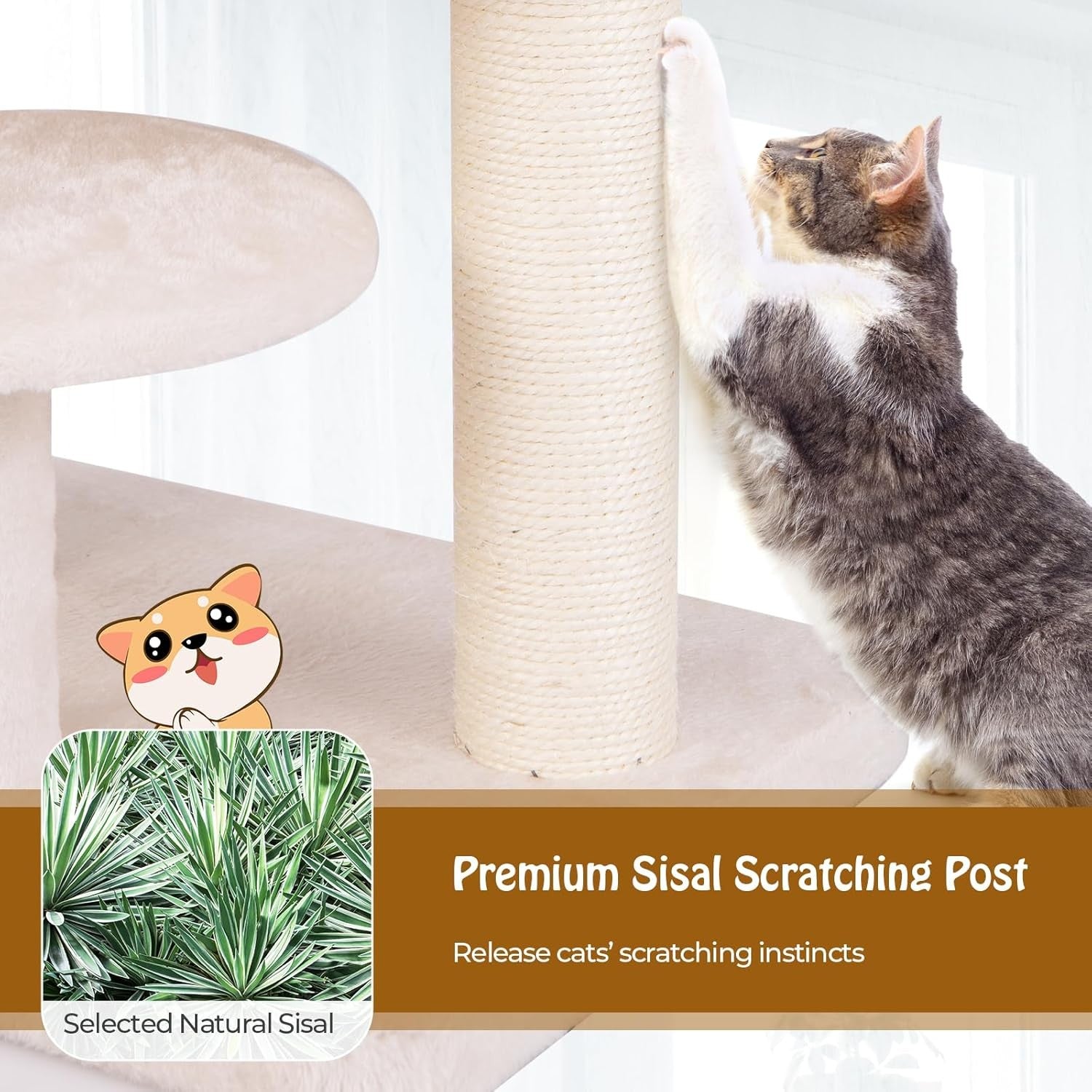 Modern Cat Tree Tower With Wicker Condo Top Perch Scratching Posts Indoor
