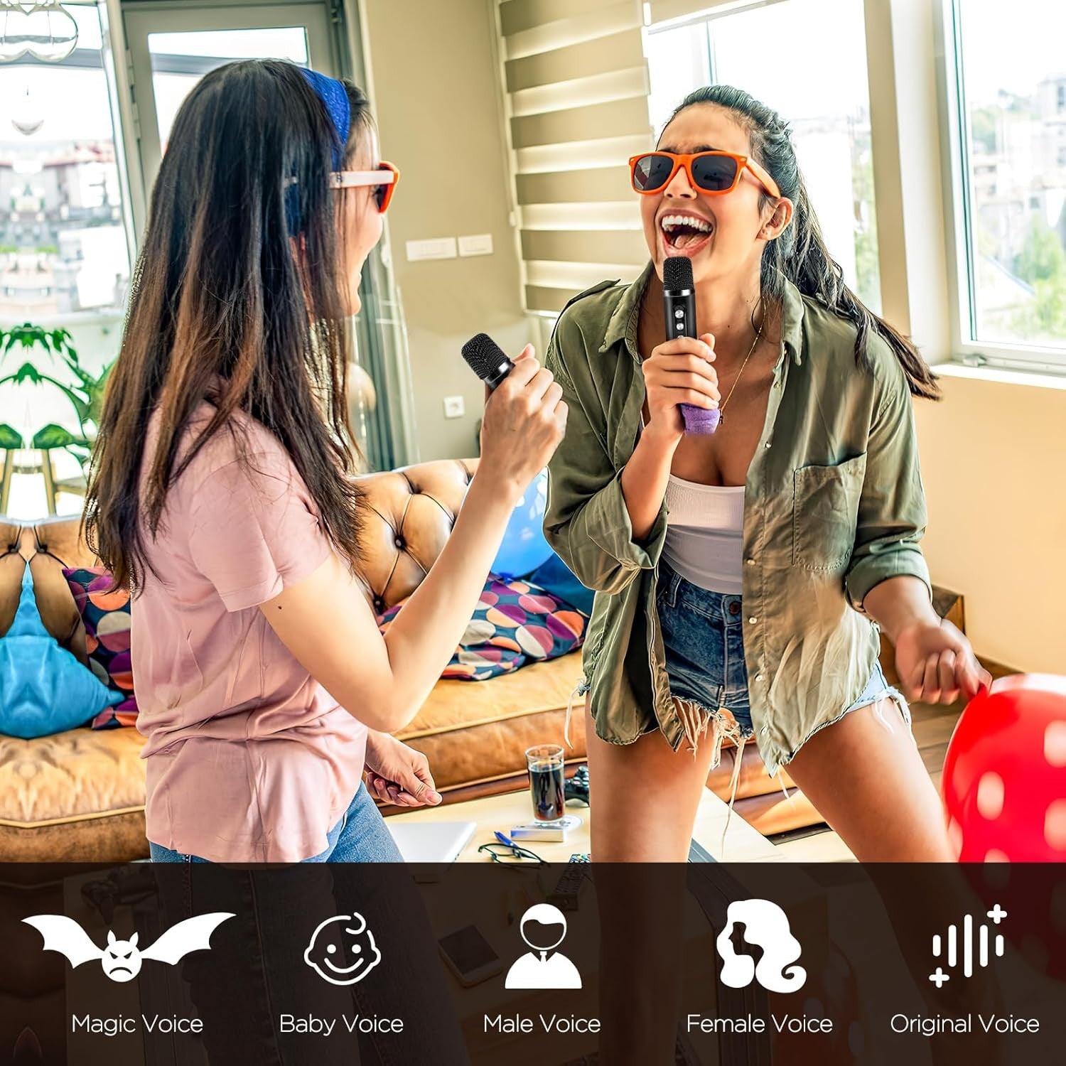 Portable Karaoke Machine with 2 Wireless Mics, Bluetooth PA System