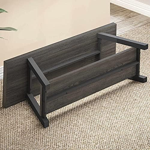 Dark Grey Oak Industrial Storage Bench Metal Frame Entryway Shoe Rack Seat