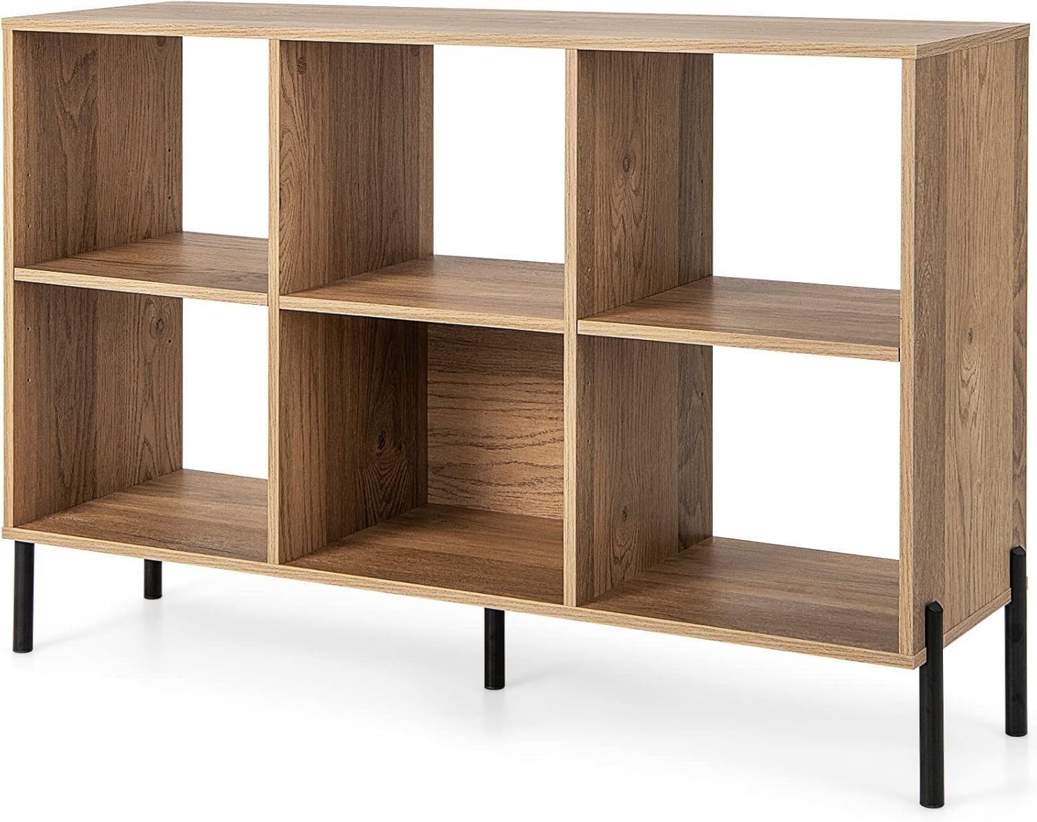 Natural 6-Cube Adjustable Storage Bookcase with Metal Legs 120x35x78cm