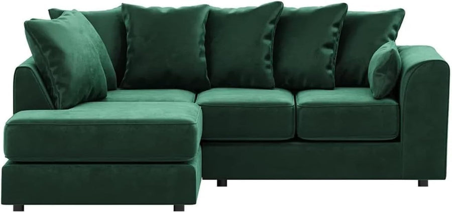 Green L-Shaped 3+2 Seater Corner Sofa - Plush Fabric Modular Couch (Left Hand)
