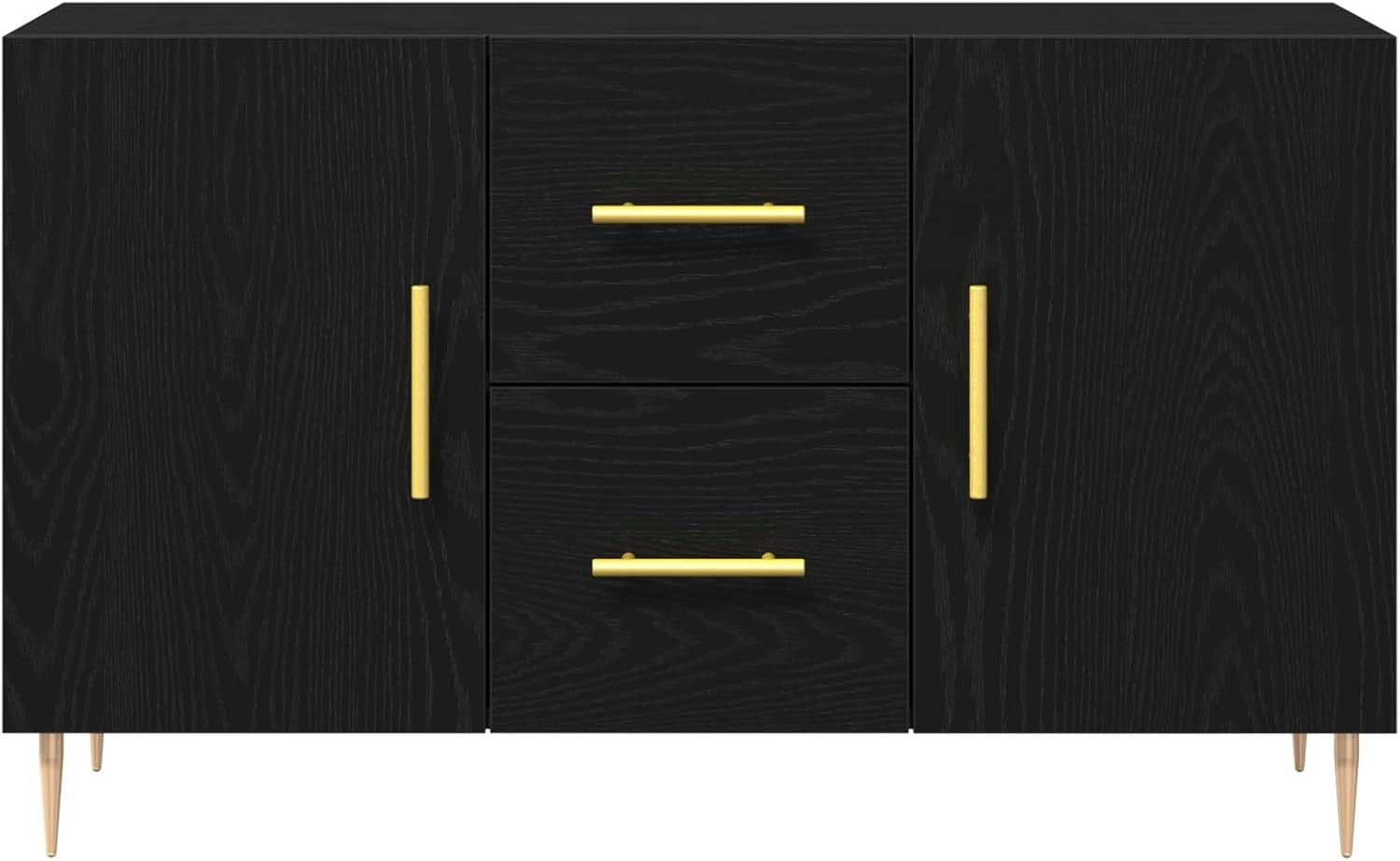 Black Oak Sideboard Cabinet Storage Drawers Modern Metal Legs 100cm Wide