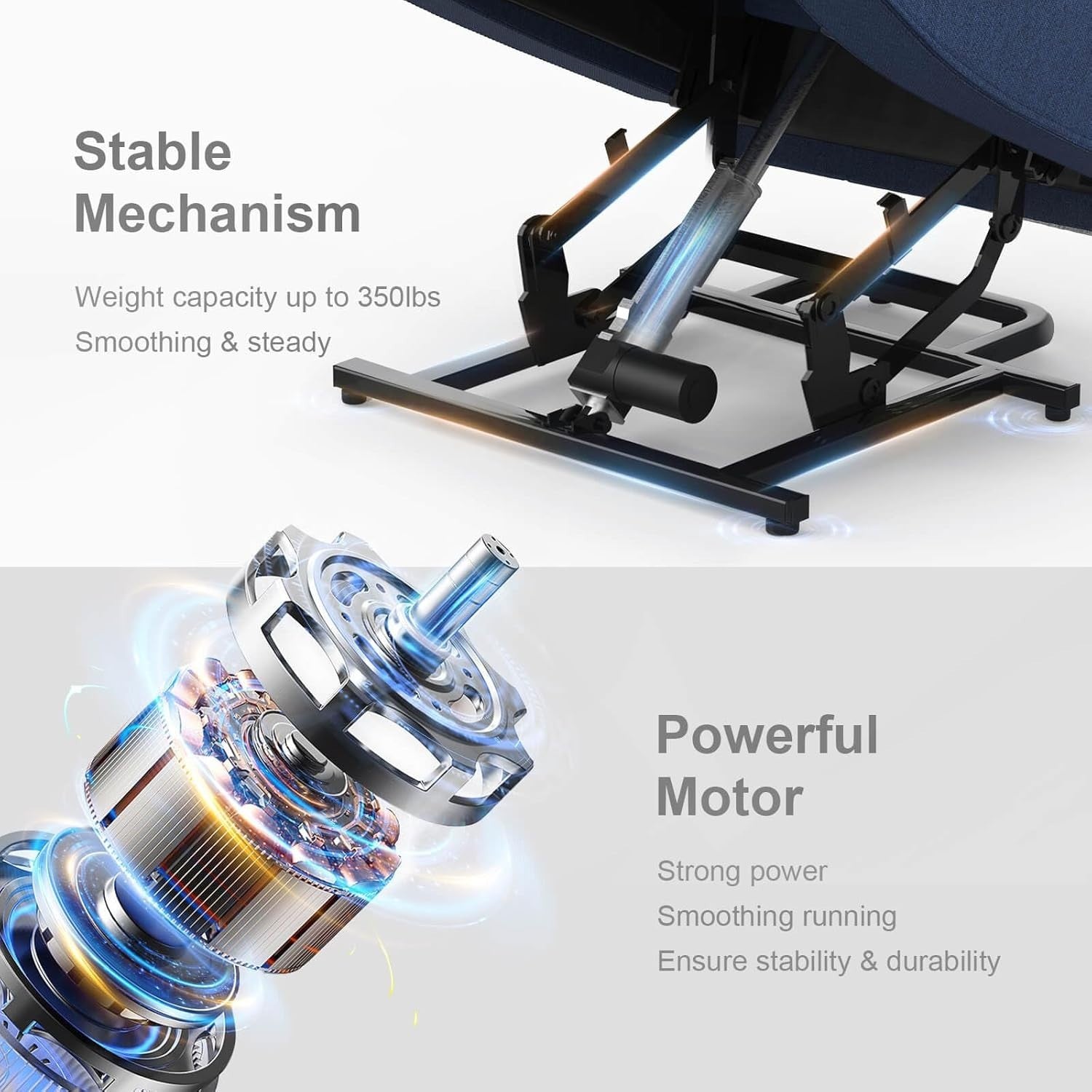 Set of 2 Lift Recliner Chairs Massage Heat USB Type-C Cup Holders Large Blue