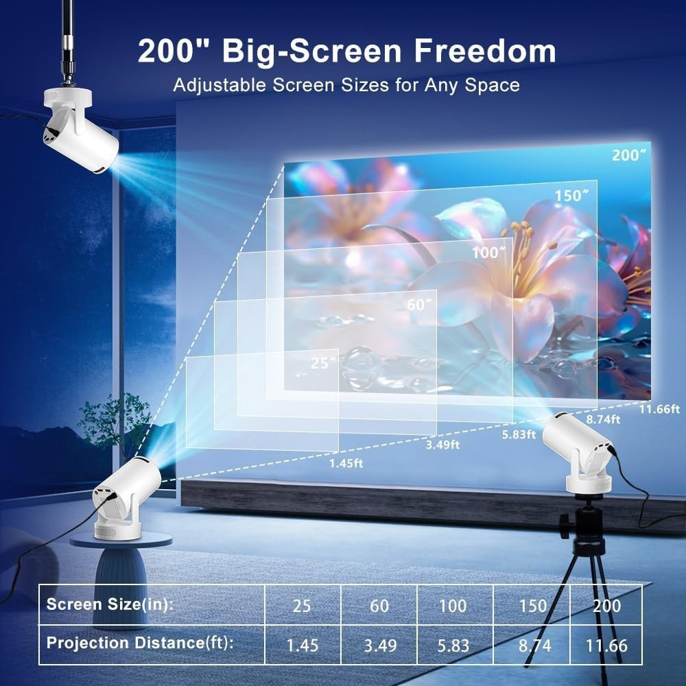 WiFi 6 Android Mini Projector 1080P 4K Support Short Throw Portable