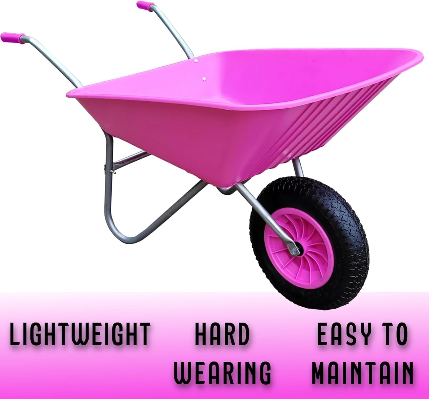 85L Pink Wheelbarrow – Plastic Pan Galvanised Frame Lightweight Garden Use