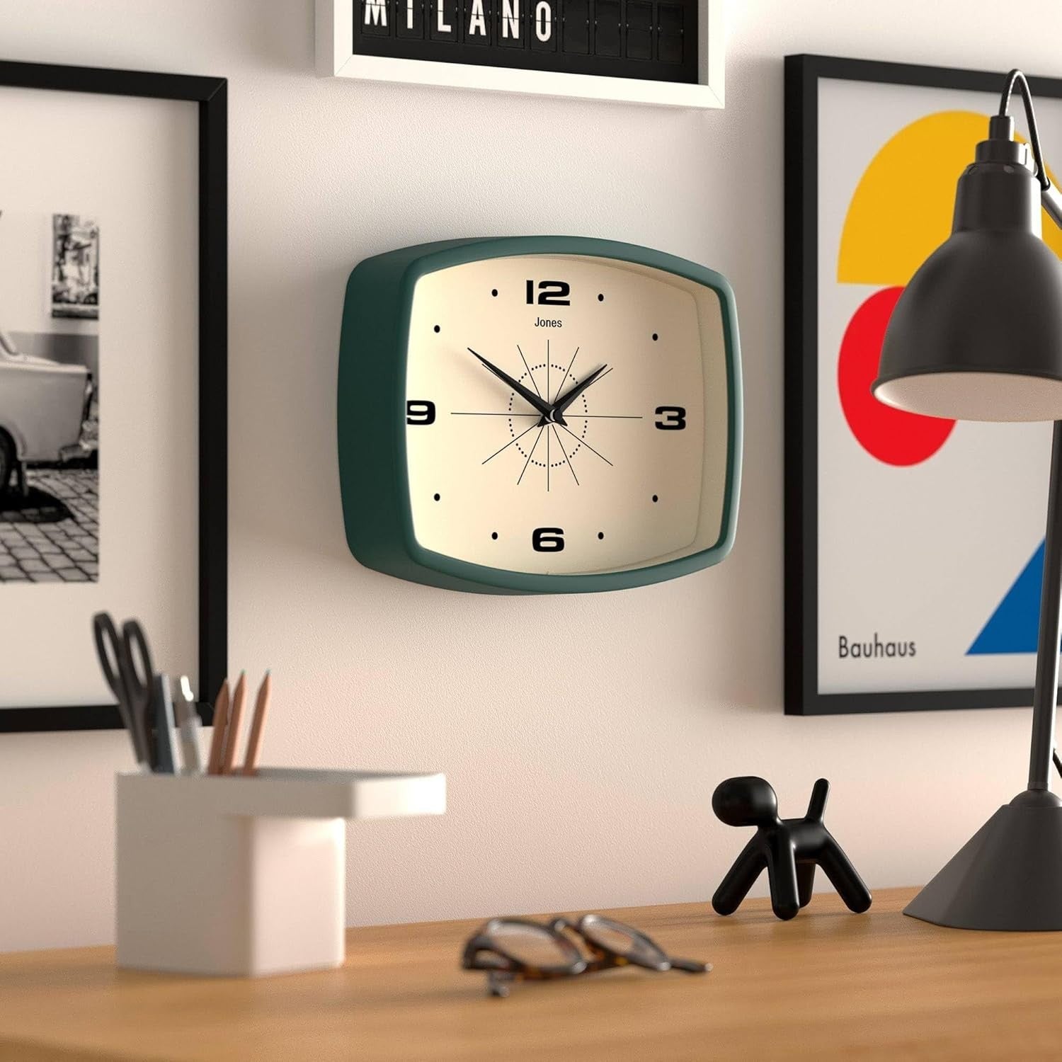 Retro 25cm Wall Clock Rectangle Silent Modern Kitchen Living Room Home Decor