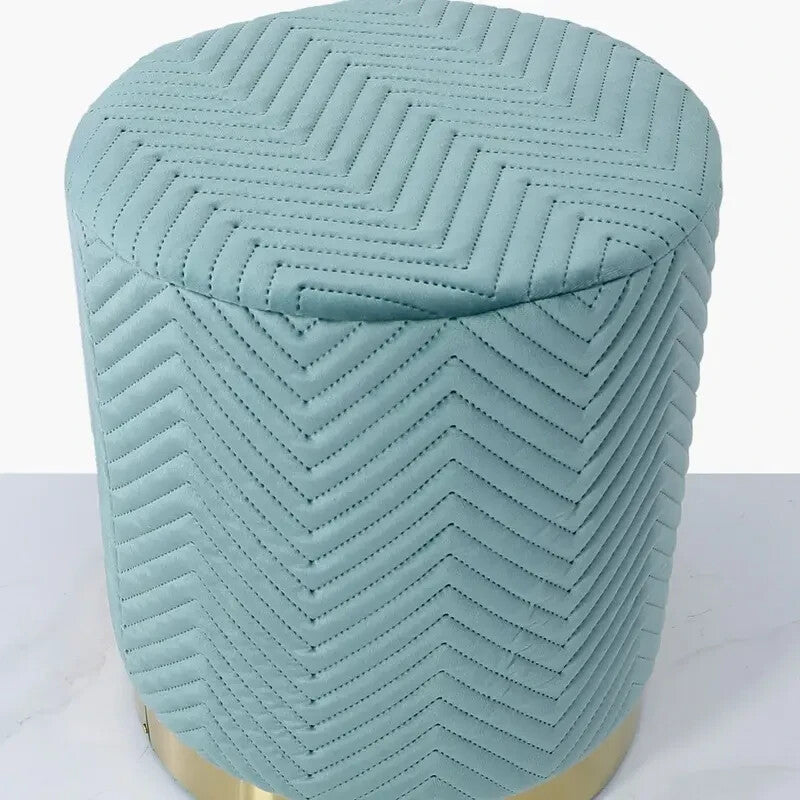Velvet Round Mint Green Footstool | Gold Base Ottoman Accent Seat Stool