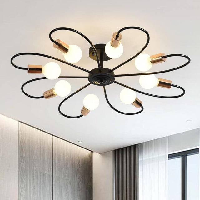 8-Light Black Gold Ceiling Light Flush Mount for Living Room