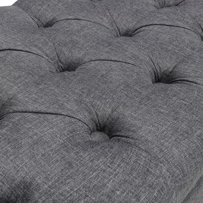 Grey Linen Ottoman Bench 2-Seater Tufted Entryway Seat with Storage