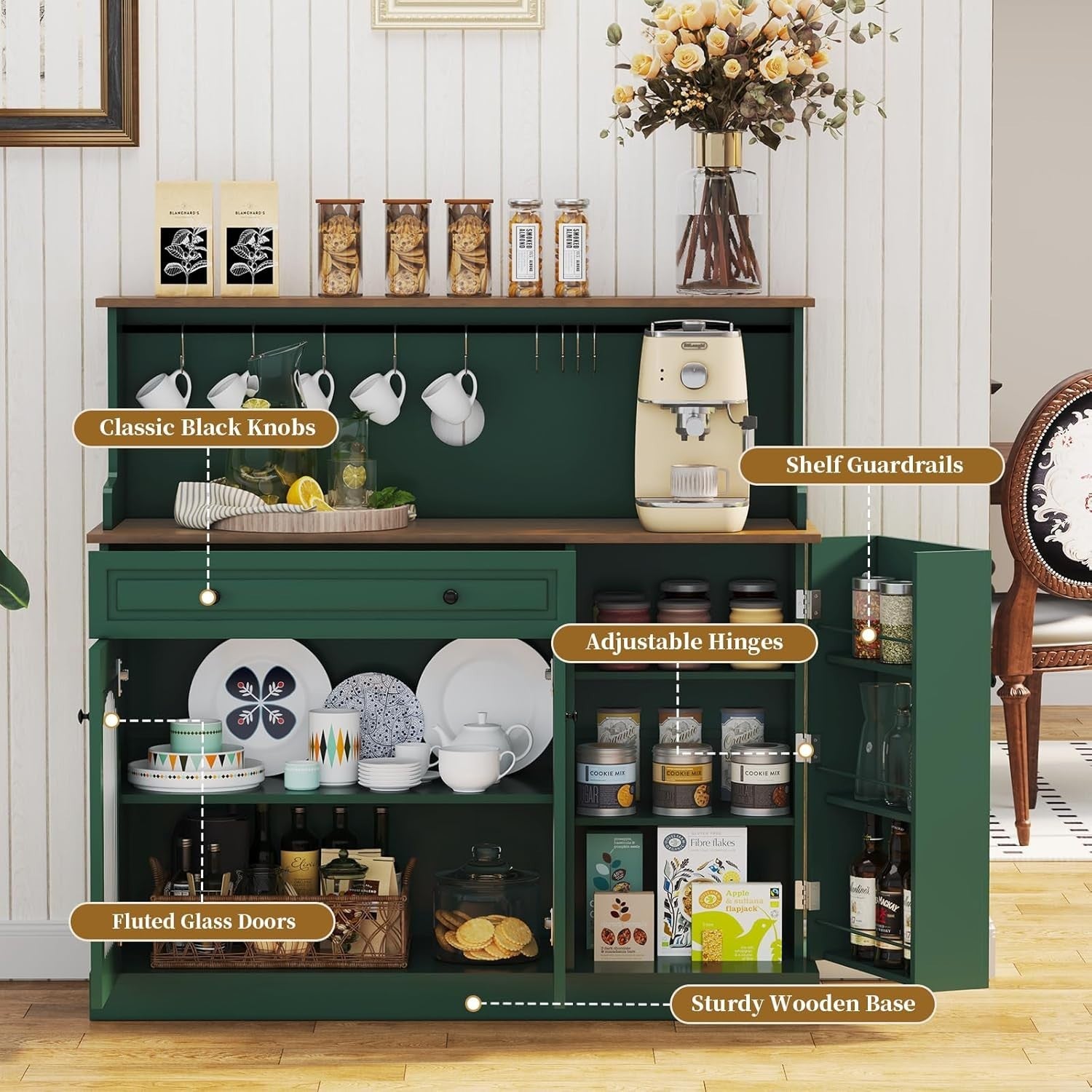 Kitchen Pantry Cupboard Microwave Cabinet Coffee Station Green