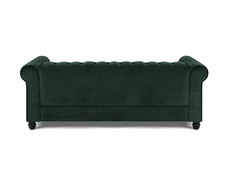 Green Velvet Chesterfield Sofa 3 Seater Scroll Arms Tufted Fabric Couch
