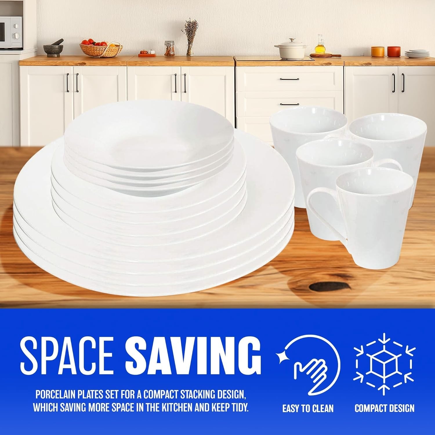 16pc Porcelain Dinner Set Plates Bowls Mugs Microwave Dishwasher