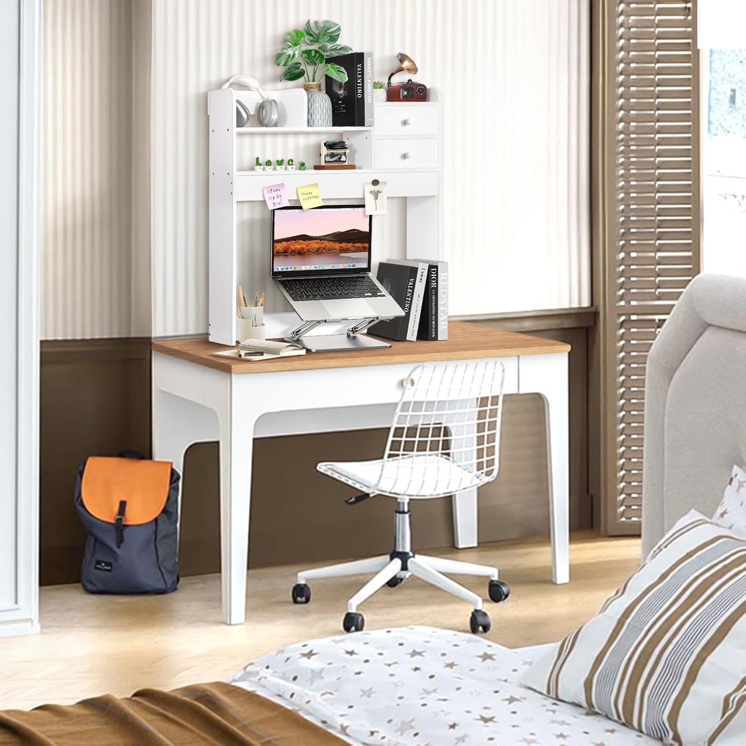 White 4-Tier Desktop Bookshelf Desk Hutch Organiser Space-Saving Storage Rack